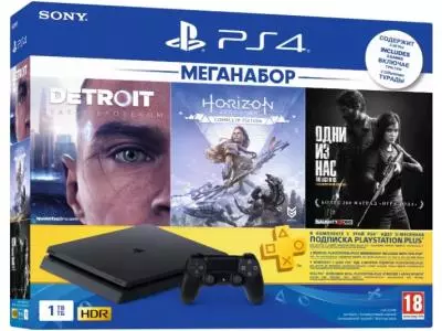 Игровая приставка Sony PlayStation 4 Slim 1000 GB черный+ Detroit + Horizon Zero Dawn