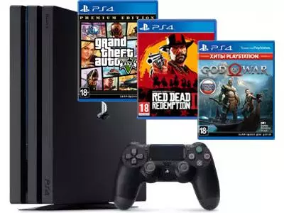 Игровая приставка Sony Playstation 4 Pro 1Tb черный + GTA V + Red Dead Redemption 2 + God of War