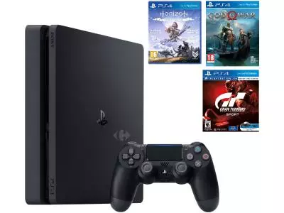 Игровая приставка Sony PlayStation 4 Slim 1000 GB черный+ GT Sport + God Of War + Horizon Zero Dawn