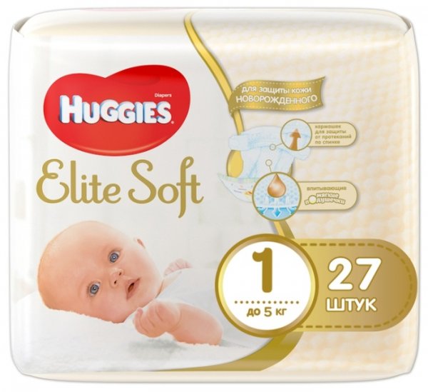 Подгузники Huggies Elite Soft 1 (до 5 кг) 27 шт