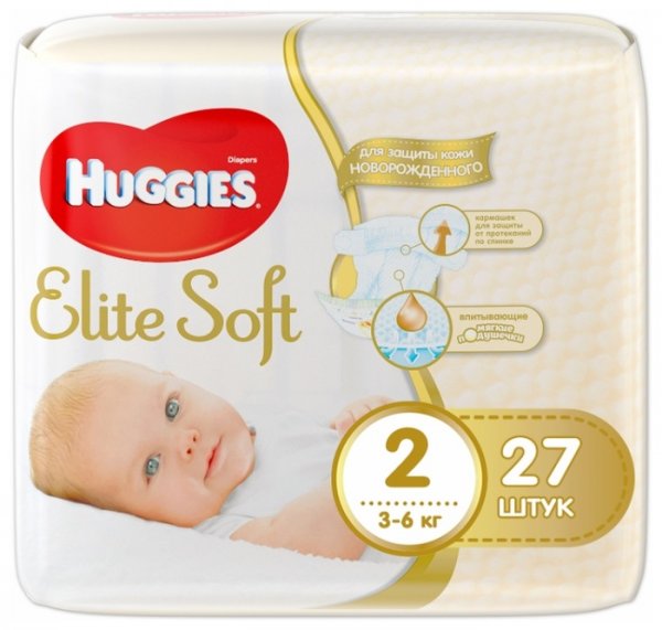 Подгузники Huggies Elite Soft 2 (3-6 кг) 27 шт