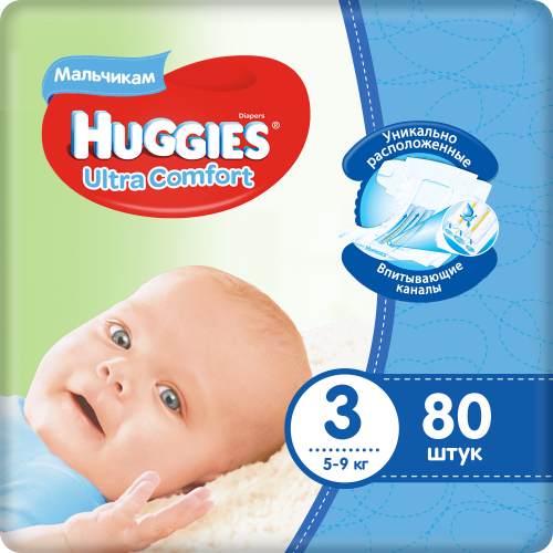 Подгузники Huggies Ultra Comfort для мальчиков 3 (5-9 кг) 80 шт