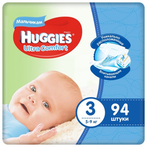 Подгузники Huggies Ultra Comfort для мальчиков 3 (5-9 кг) 94 шт.